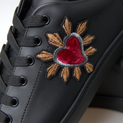 Black Leather Portofino Heart Sneakers