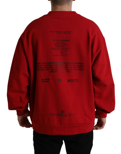 Red Logo Print Crew Neck Pullover Sweater