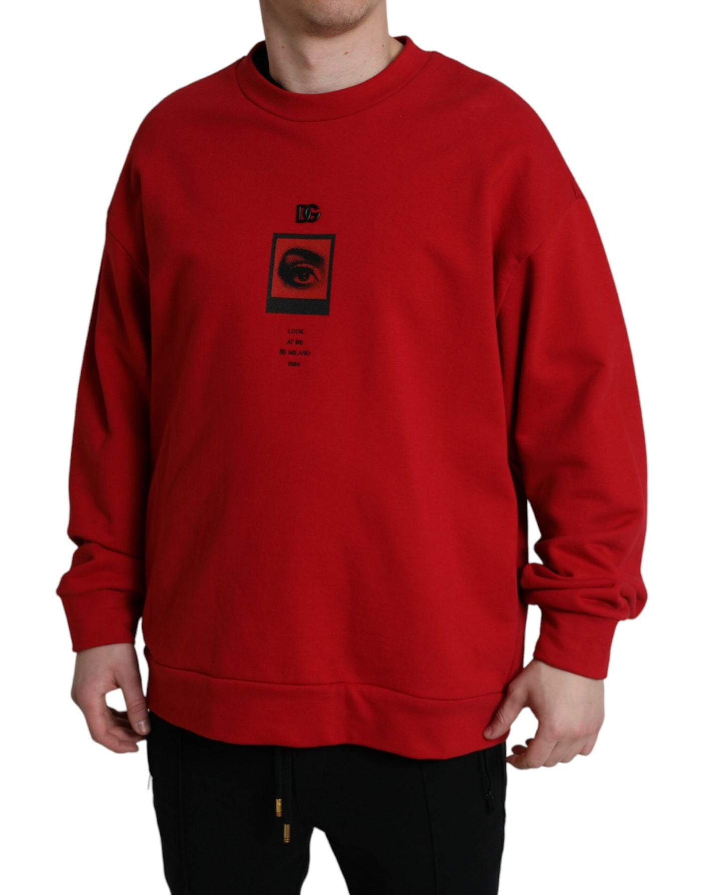 Red Logo Print Crew Neck Pullover Sweater