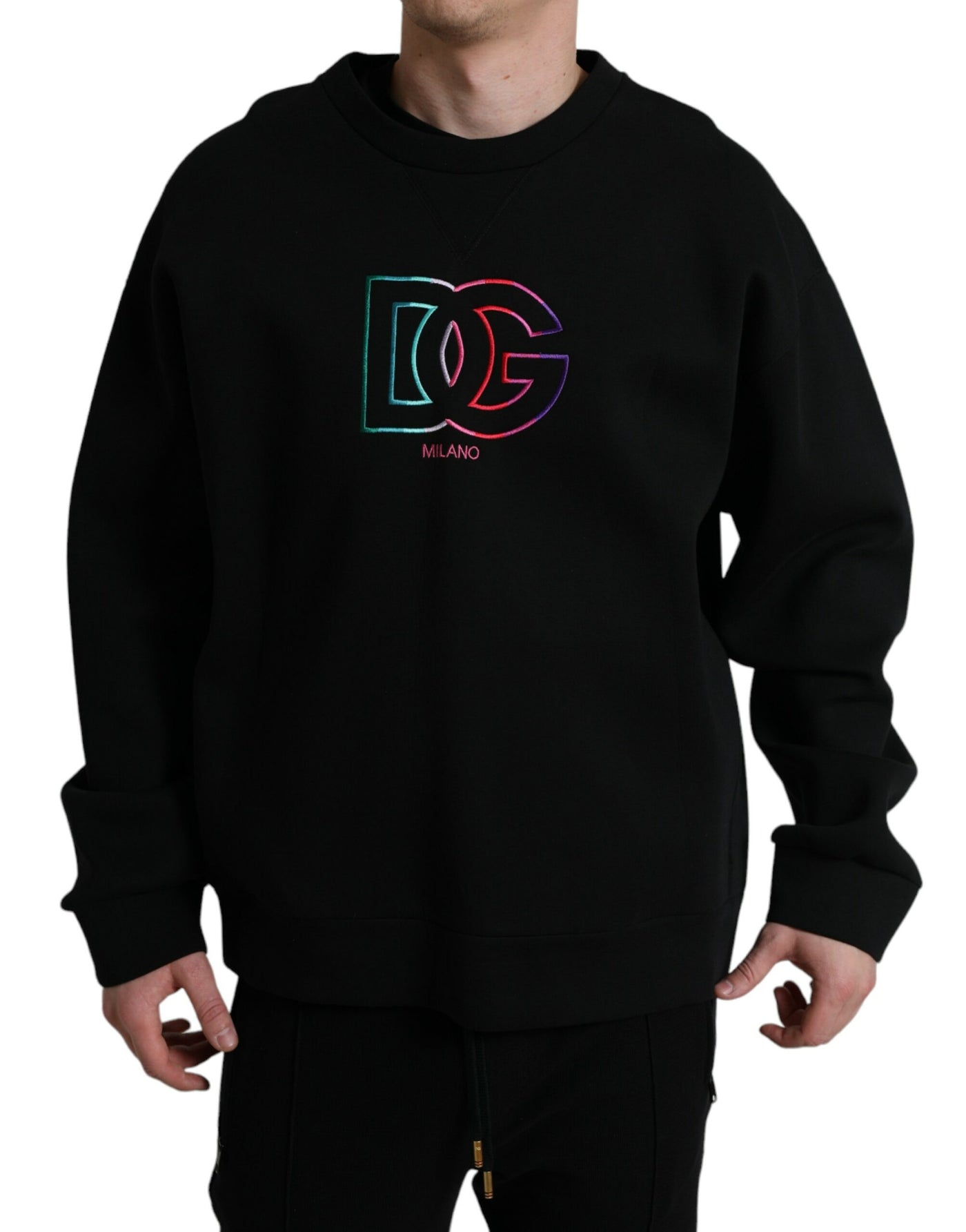 Black Embroidered Crewneck Pullover Sweater