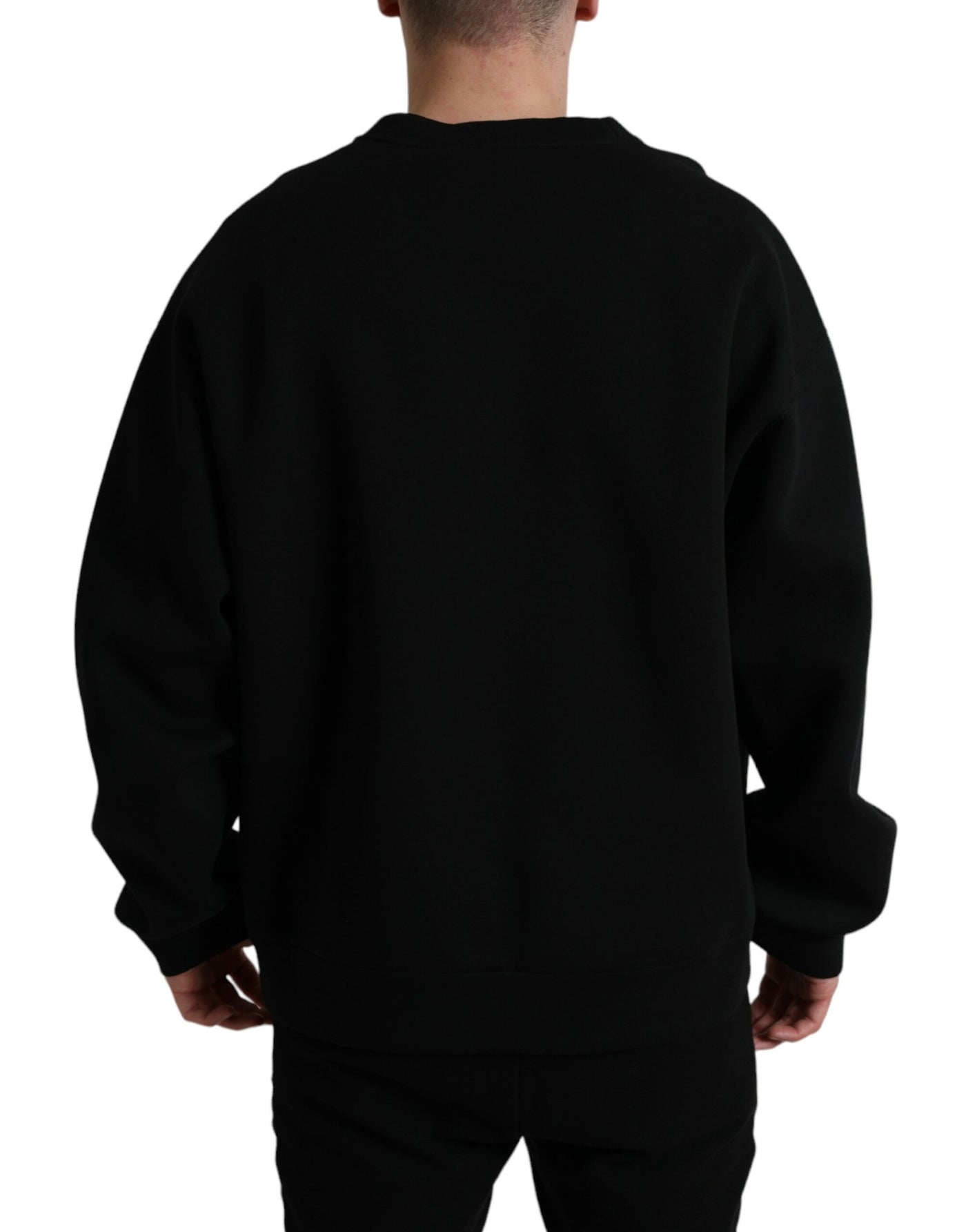 Black Embroidered Crewneck Pullover Sweater