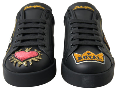 Black Leather Portofino Prince Sneakers