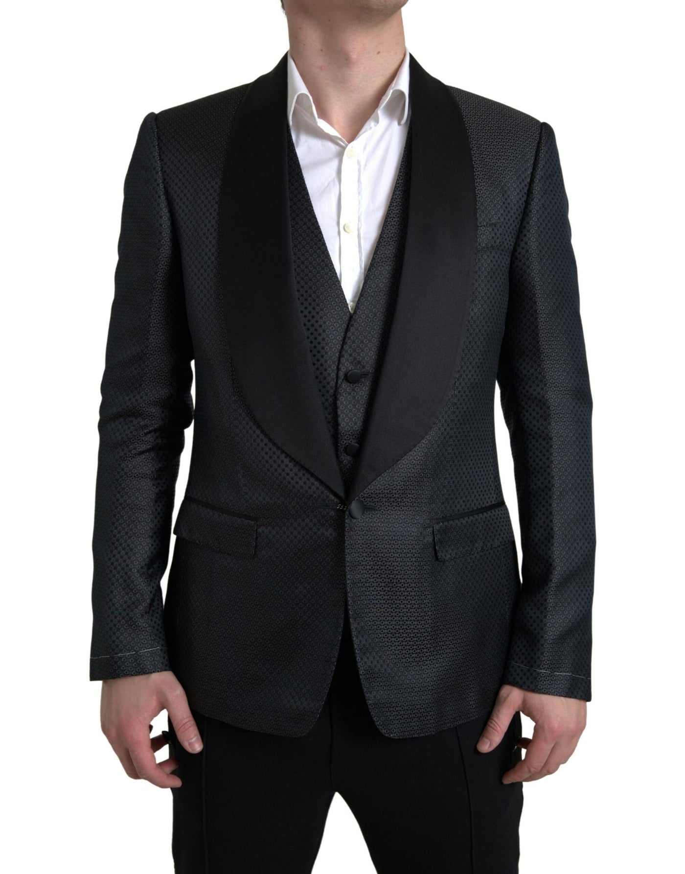 Black Jacquard 2 Piece Single Breasted Suit