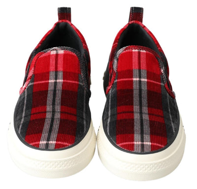 Red White Checkered Slip On Sneakers Men Shoes