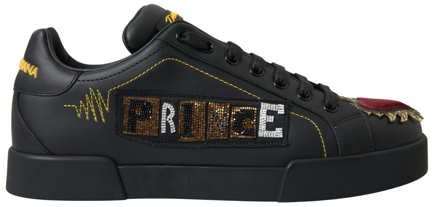 Black Leather Portofino Prince Sneakers