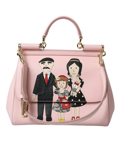 Pink Leather SICILY DG Family Motive Tote Shoulder Bag