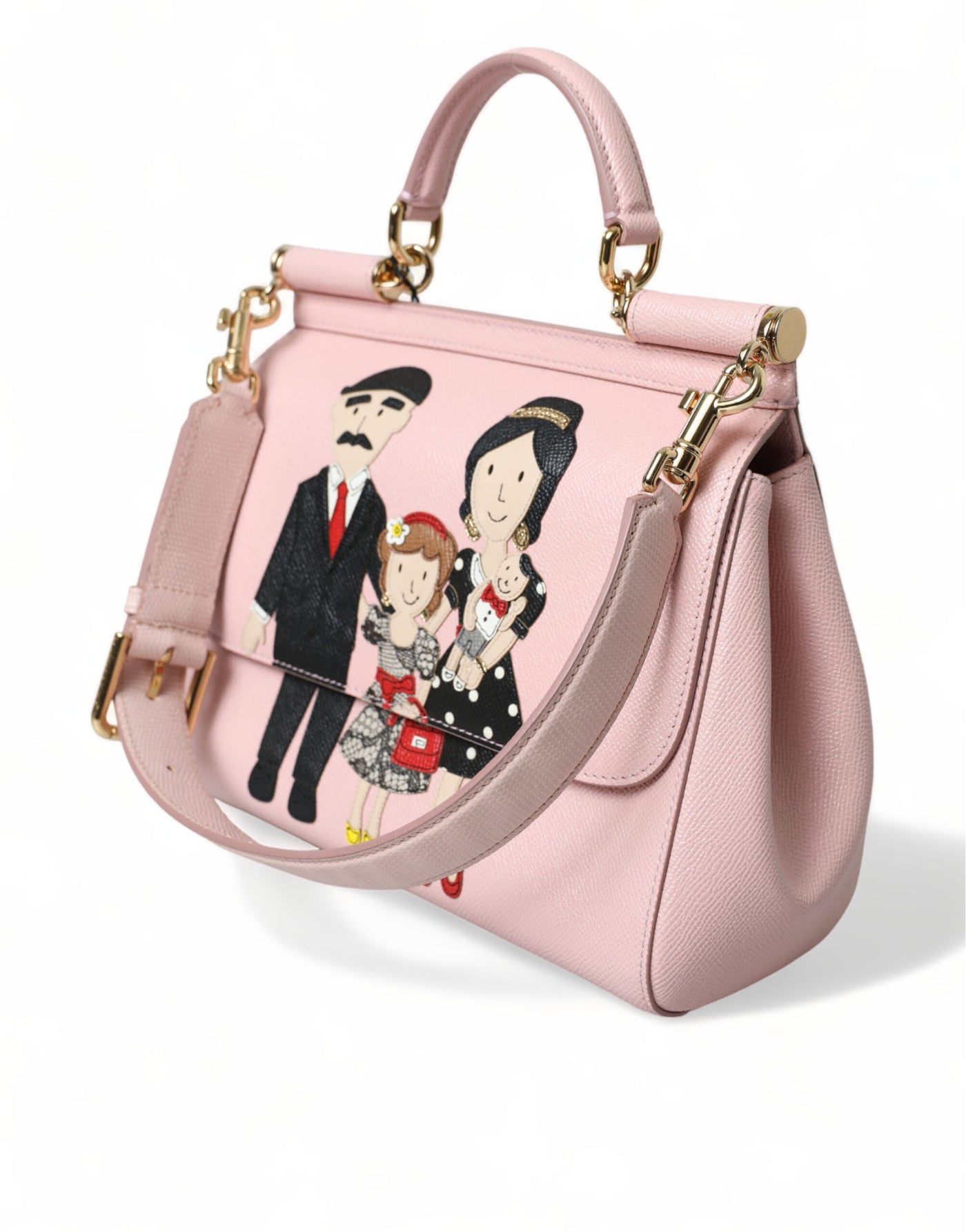 Pink Leather SICILY DG Family Motive Tote Shoulder Bag