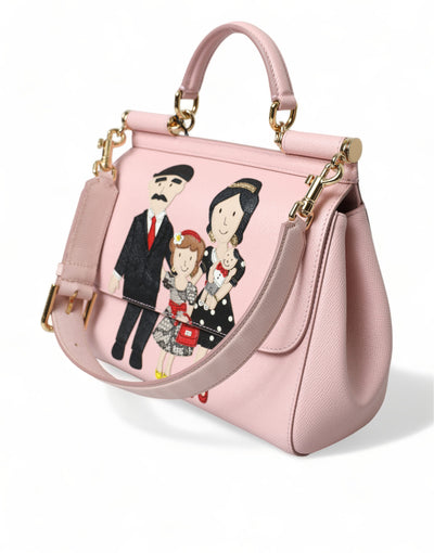 Pink Leather SICILY DG Family Motive Tote Shoulder Bag