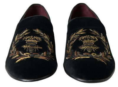 Black Velvet Loafers Bee Crown Embroidery Shoes Dress