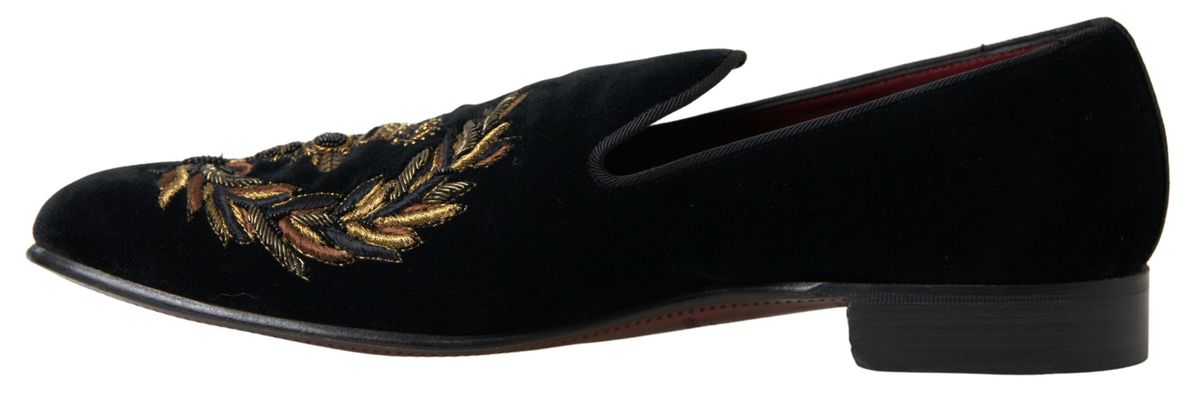 Black Velvet Loafers Bee Crown Embroidery Shoes Dress