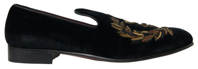 Black Velvet Loafers Bee Crown Embroidery Shoes Dress