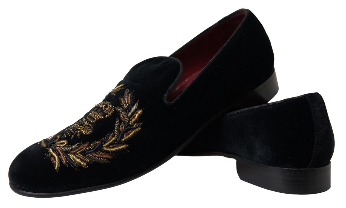 Black Velvet Loafers Bee Crown Embroidery Shoes Dress