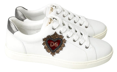 White Leather Heart Low Top Sneakers Men Shoes