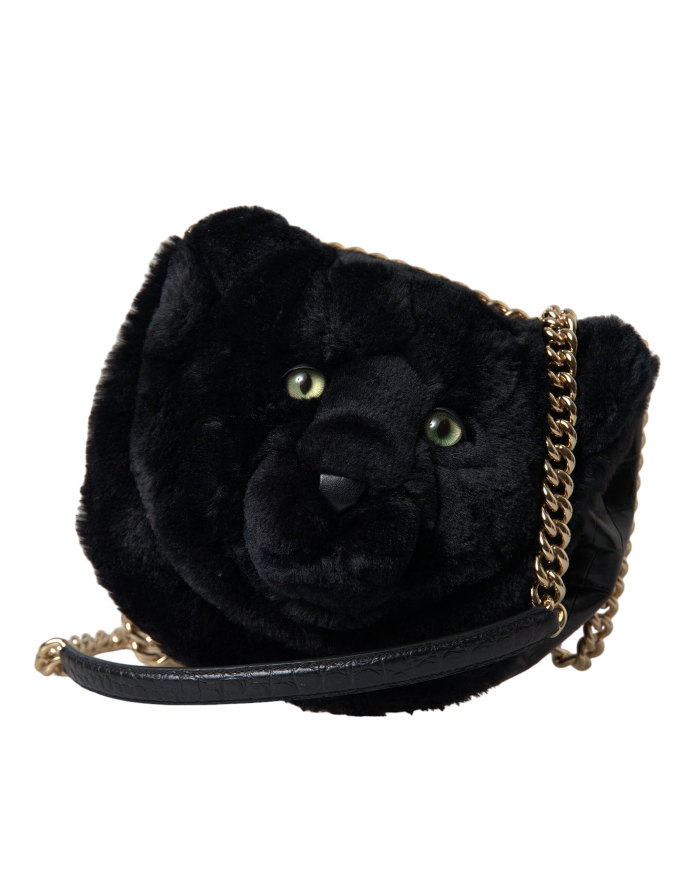 Black Faux Fur Leather DG Millennials Panther Bag