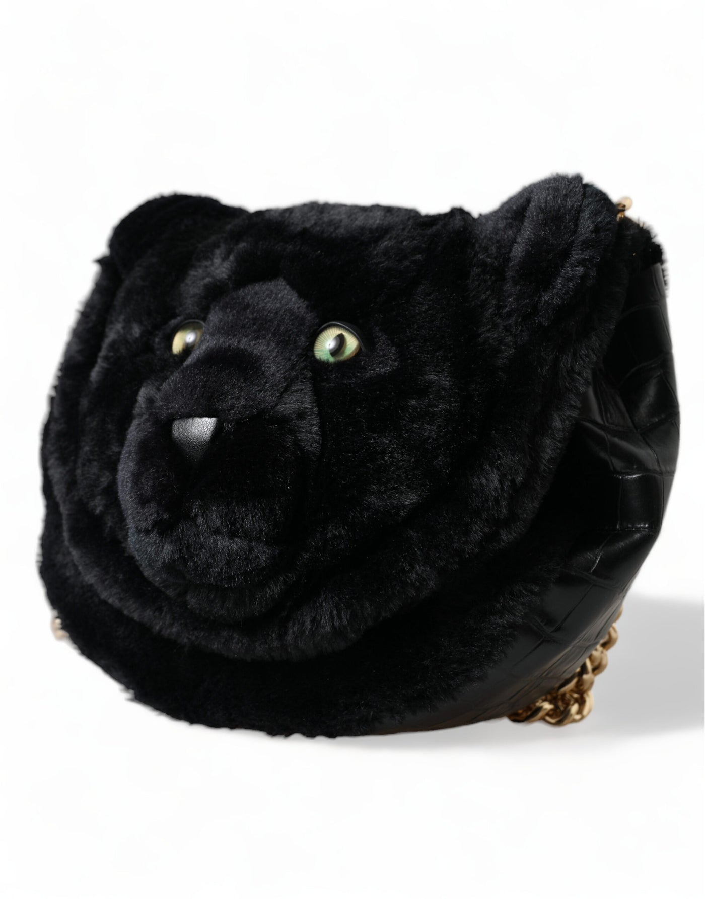 Black Faux Fur Leather DG Millennials Panther Bag