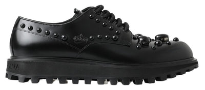 Black Leather Crystal Studded Dress Shoes