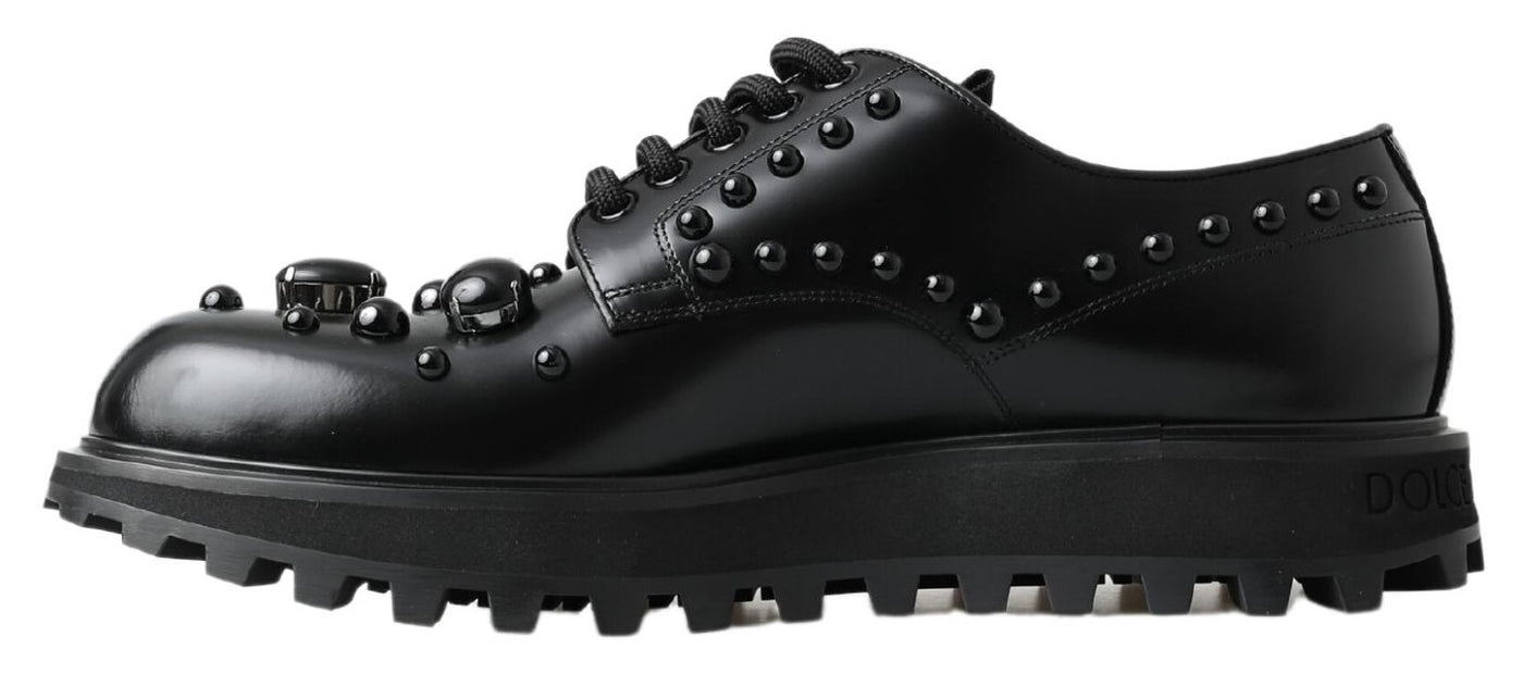 Black Leather Crystal Studded Dress Shoes