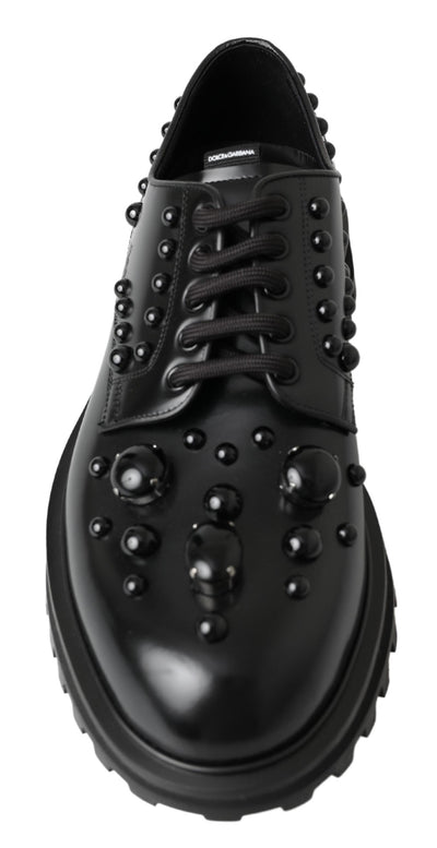 Black Leather Crystal Studded Dress Shoes