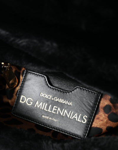 Black Faux Fur Leather DG Millennials Panther Bag