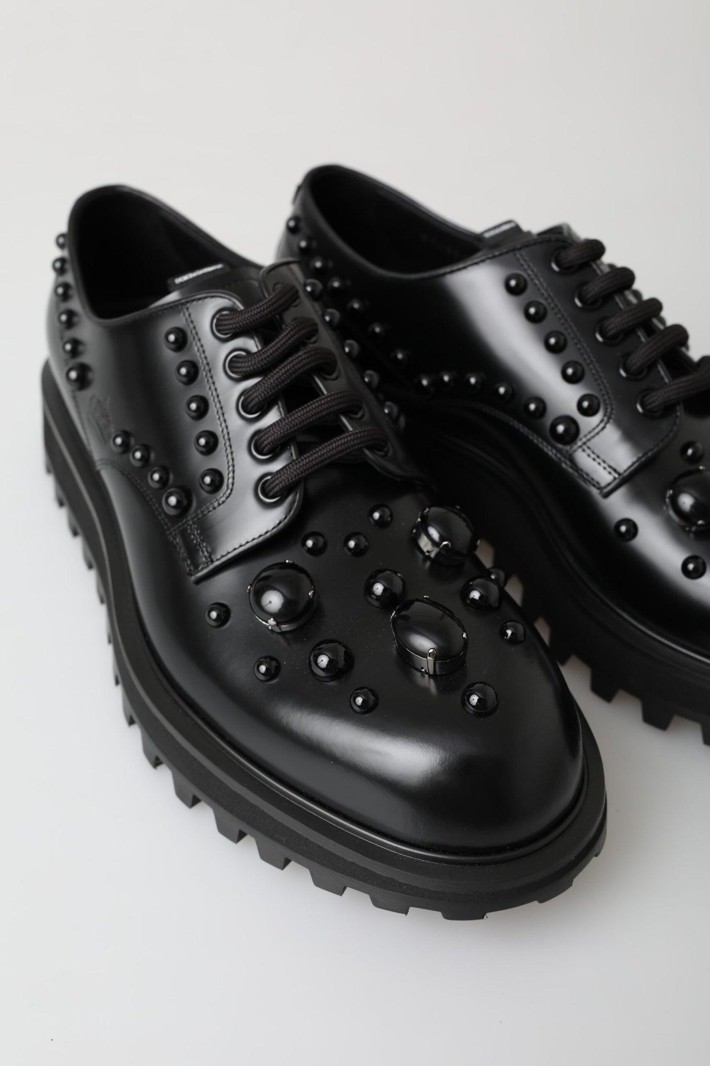 Black Leather Crystal Studded Dress Shoes