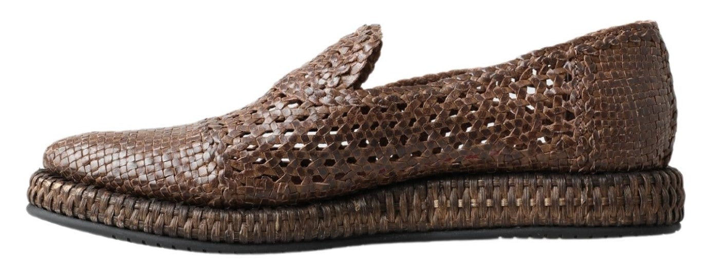 Brown Woven Leather Loafers Casual