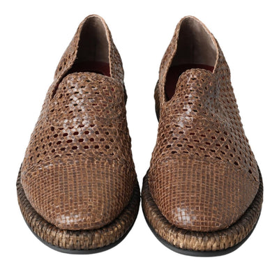 Brown Woven Leather Loafers Casual