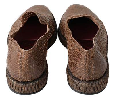 Brown Woven Leather Loafers Casual