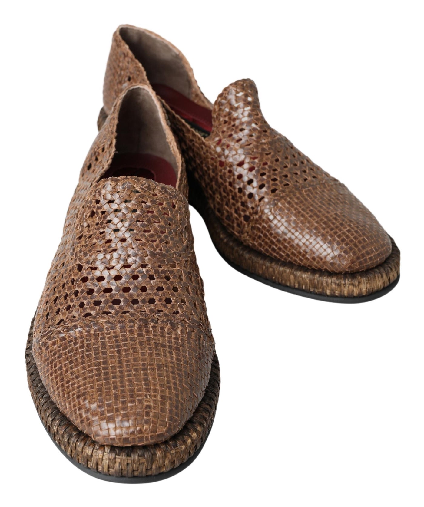 Brown Woven Leather Loafers Casual