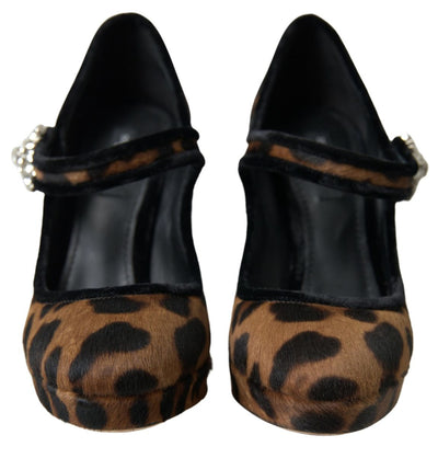 Black Brown Calf Leopard Heel Mary Jane Pump Shoes