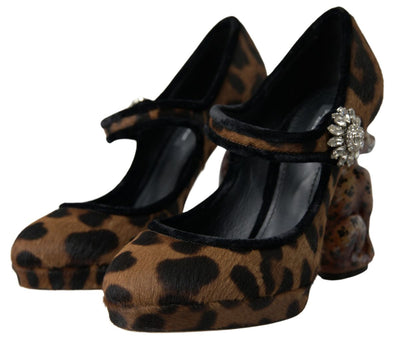 Black Brown Calf Leopard Heel Mary Jane Pump Shoes