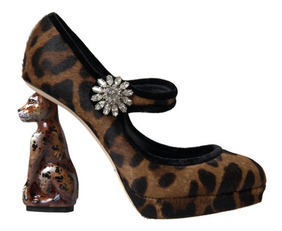 Black Brown Calf Leopard Heel Mary Jane Pump Shoes