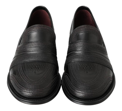 Black Leather Slipper Loafers Stitched Shoes