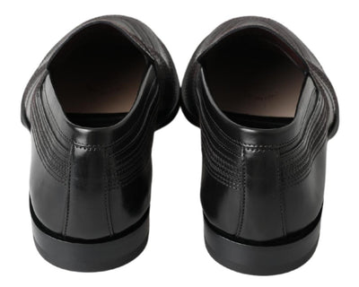 Black Leather Slipper Loafers Stitched Shoes