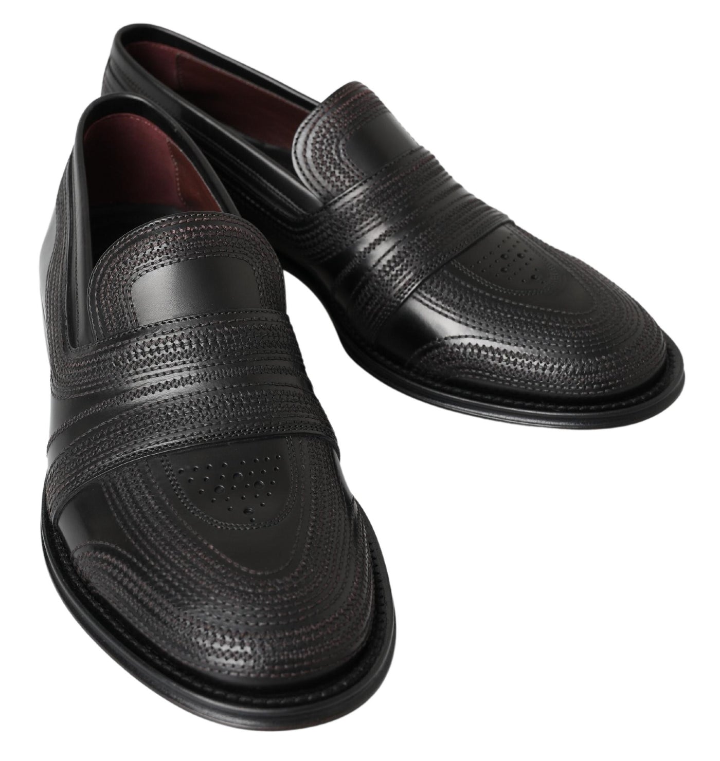 Black Leather Slipper Loafers Stitched Shoes