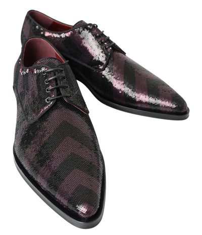 Black Bordeaux Sequin Chevron Men Derby Shoes