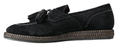 Black Suede Leather Casual Espadrille Shoes