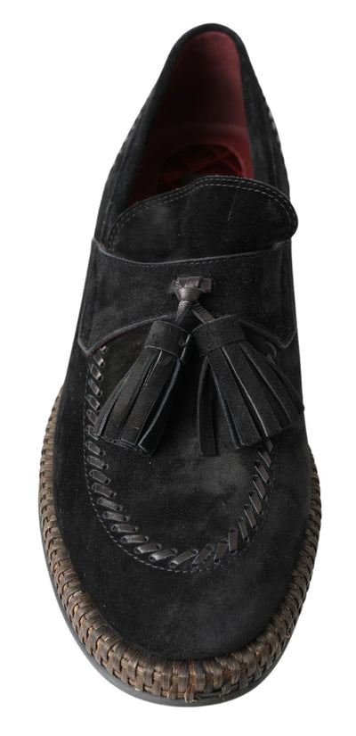 Black Suede Leather Casual Espadrille Shoes