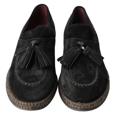 Black Suede Leather Casual Espadrille Shoes