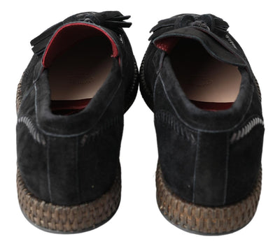 Black Suede Leather Casual Espadrille Shoes