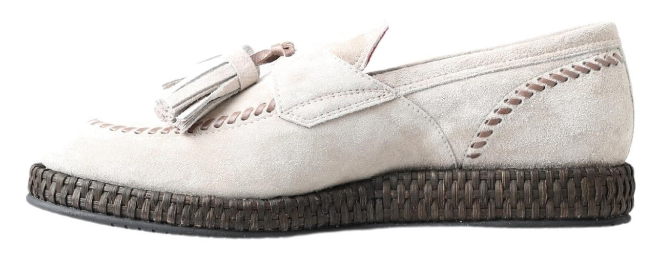 Ivory Suede Leather Men Espadrille Shoes