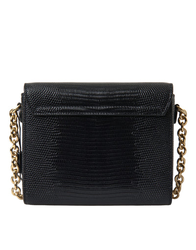 Black Leather DG Crystals Shoulder Crossbody Bag