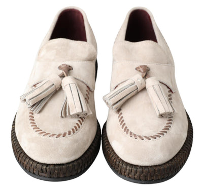 Ivory Suede Leather Men Espadrille Shoes