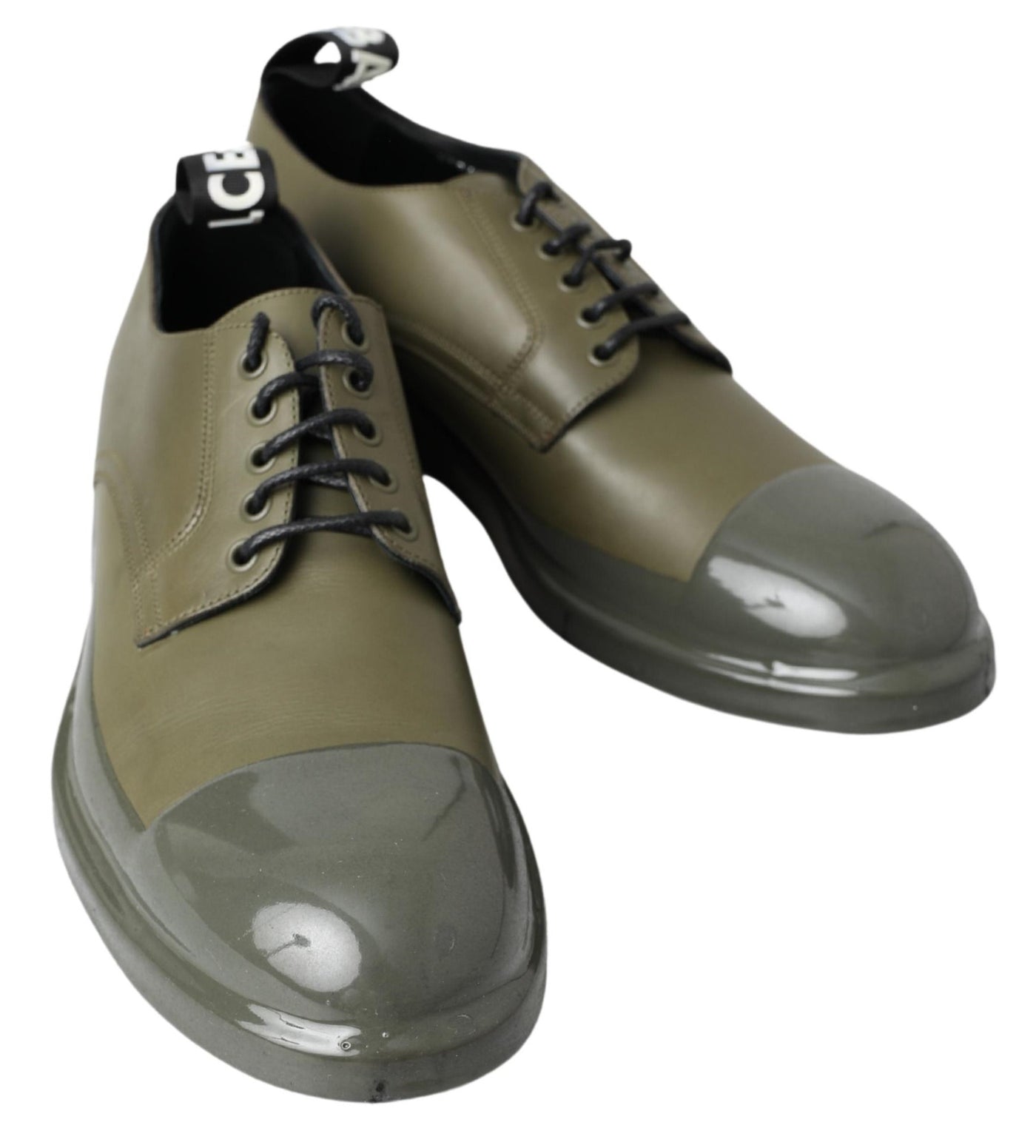 Green Leather Derby Dress Logo Shoes