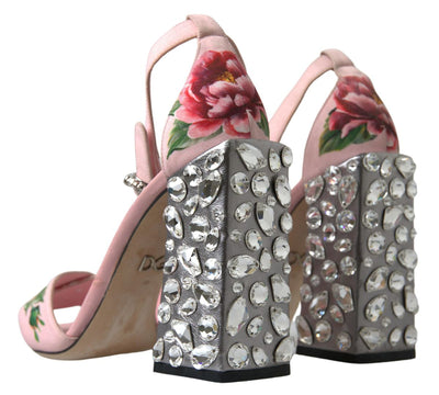 Pink Sandals Floral Bejeweled Block Heel Shoes