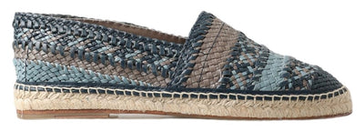 Blue Gray Leather Buffalo Espadrille Shoes