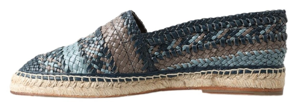 Blue Gray Leather Buffalo Espadrille Shoes