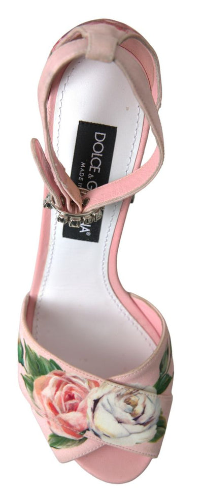 Pink Sandals Floral Bejeweled Block Heel Shoes