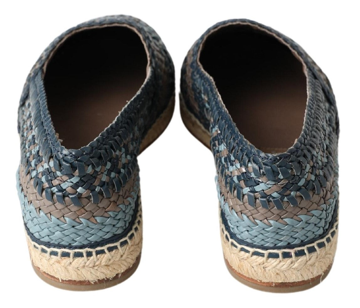 Blue Gray Leather Buffalo Espadrille Shoes