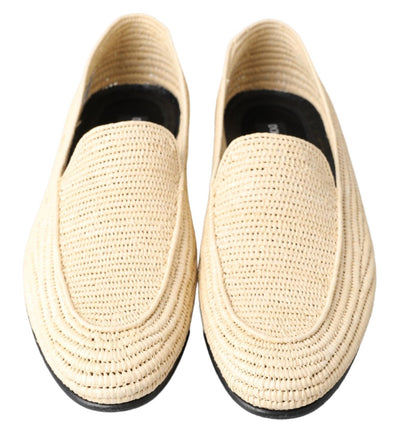 Cream Woven Viscose Loafers Men Casual Shoes