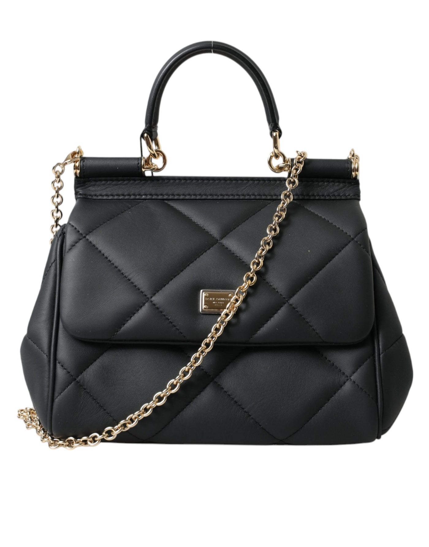 Black Quilted Leather Women Borse Top Handle Shoulder SICILY Bag